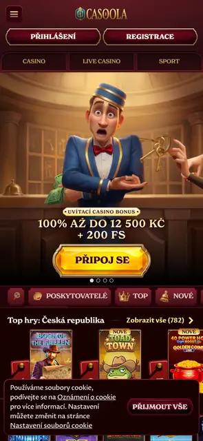 Úvodní stránka s uvítacím bonusem v mobilní verzi Casoola